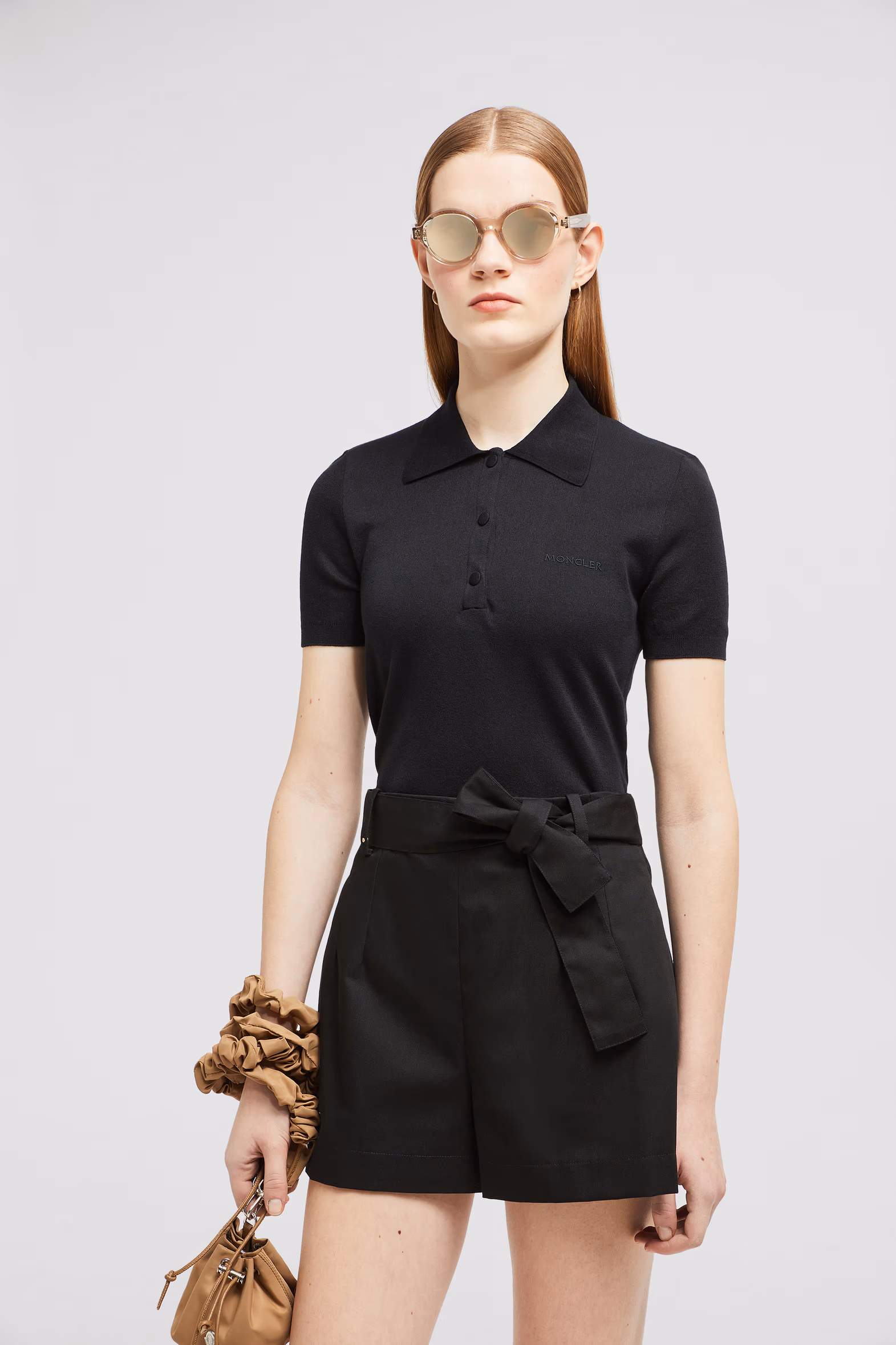 Embroidered Logo Cotton Polo Shirt Women Black Moncler 0